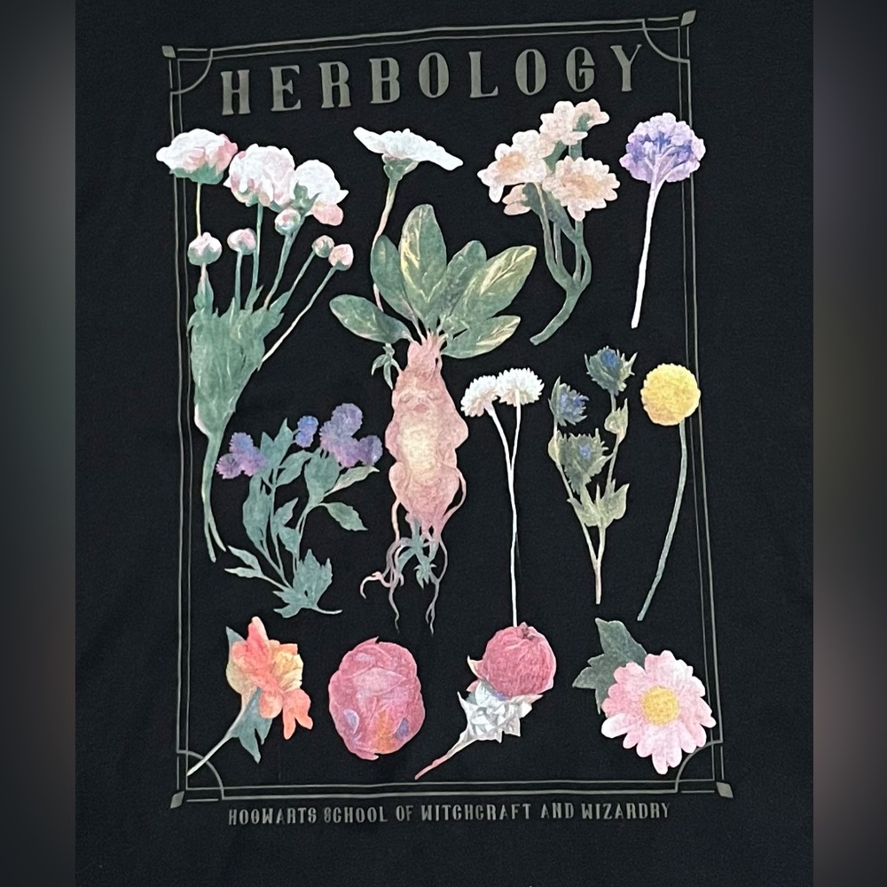 Harry Potter Herbology Hogwarts Graphic Black Print Tee Shirt Unisex Size Small - Picture 4 of 8
